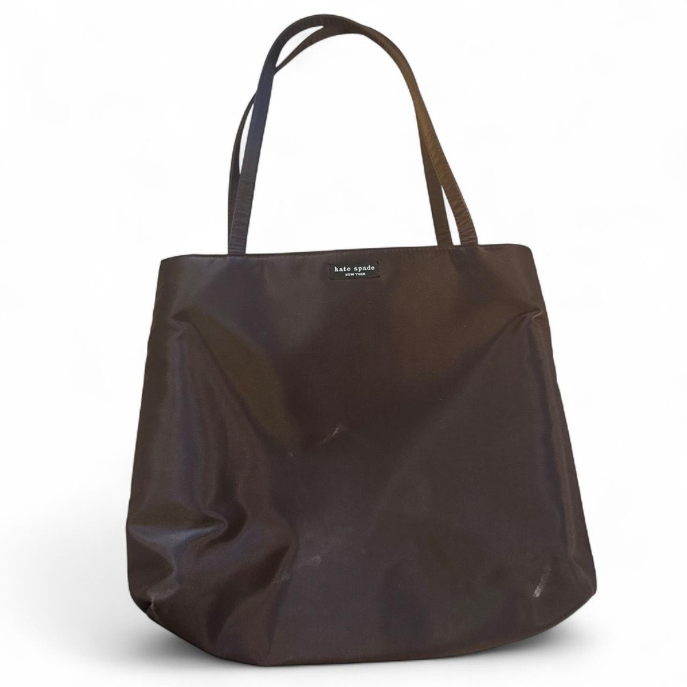 Vintage Kate Spade New York Brown Nylon Tote Shoulder Bag Purse Preppy Workwear